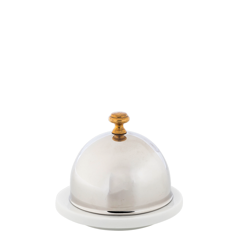 Beurrier porcelaine avec sa cloche en inox Ø 9 cm H 8 cm