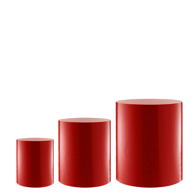 3-er Set Buffeterhöhungen Zylinder Strass rot