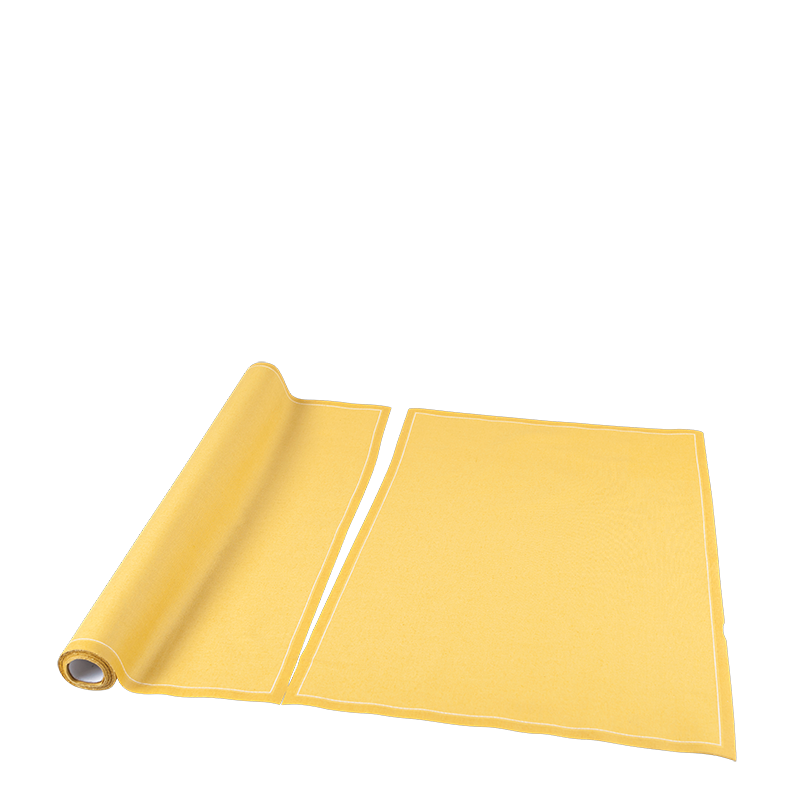 Sets de table/serviettes tissu jaune moutarde 48x32 en rouleau 12