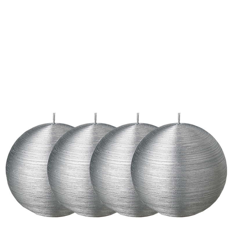 Lot de 4 bougies boule argent brossée Ø 10 cm