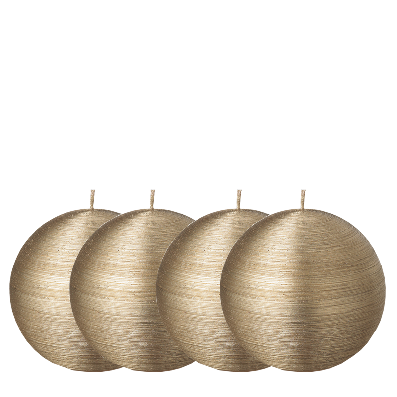 Lot de 4 bougies boule or brossée Ø 10 cm