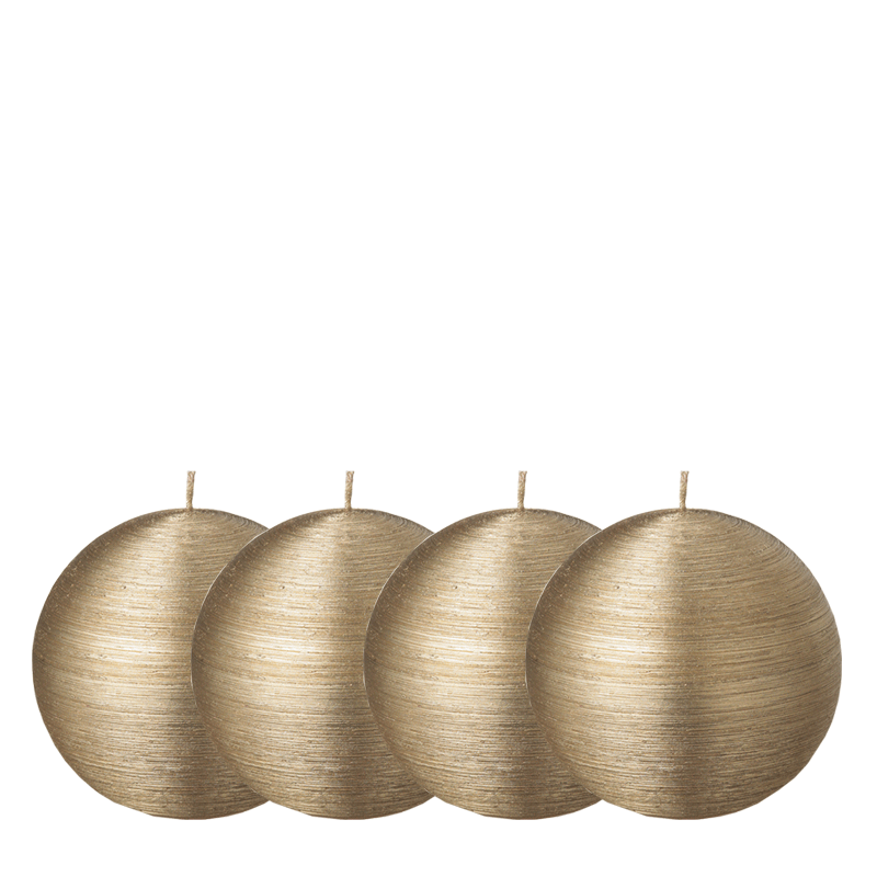 4er-Pack Rauwachskerzen rund Gold mit Bürsteneffekt Ø 8 cm