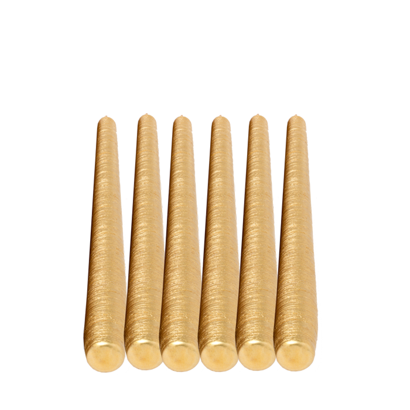 Lot de 6 bougies brossées or H 25 cm