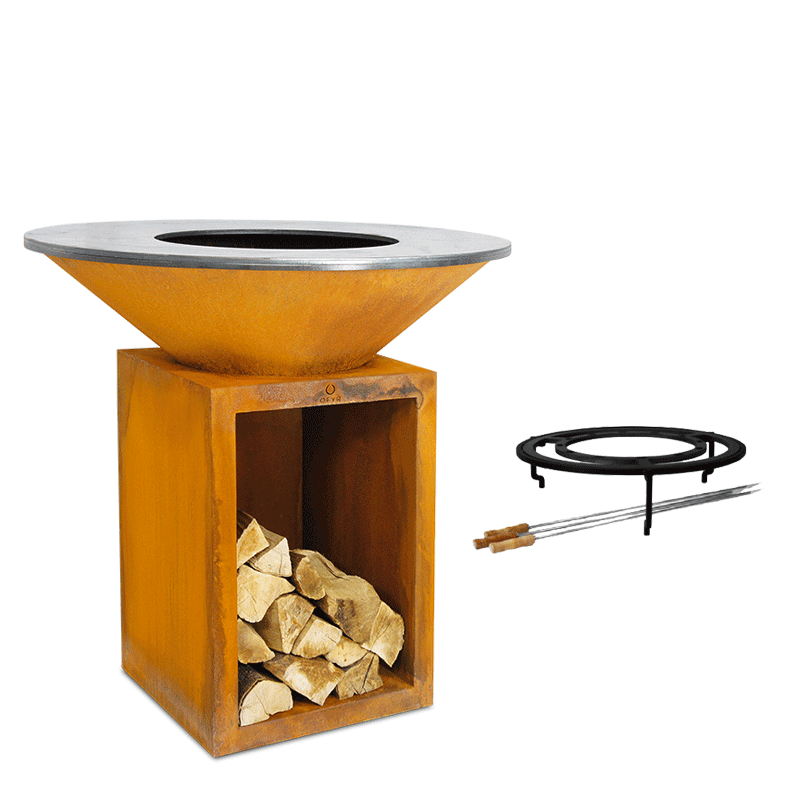 Grill / Feuerschale Corten mit Spiessen Ø 95 cm H 115 cm