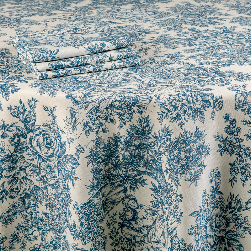 Tischtuch Toile-de-Jouy blau 270 x 270 cm