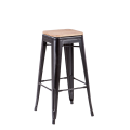 Tabouret industriel noir assise bois H 78 cm