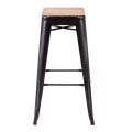 Tabouret industriel noir assise bois H 78 cm