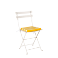 Chaise Trocadéro blanche avec assise rayée jaune