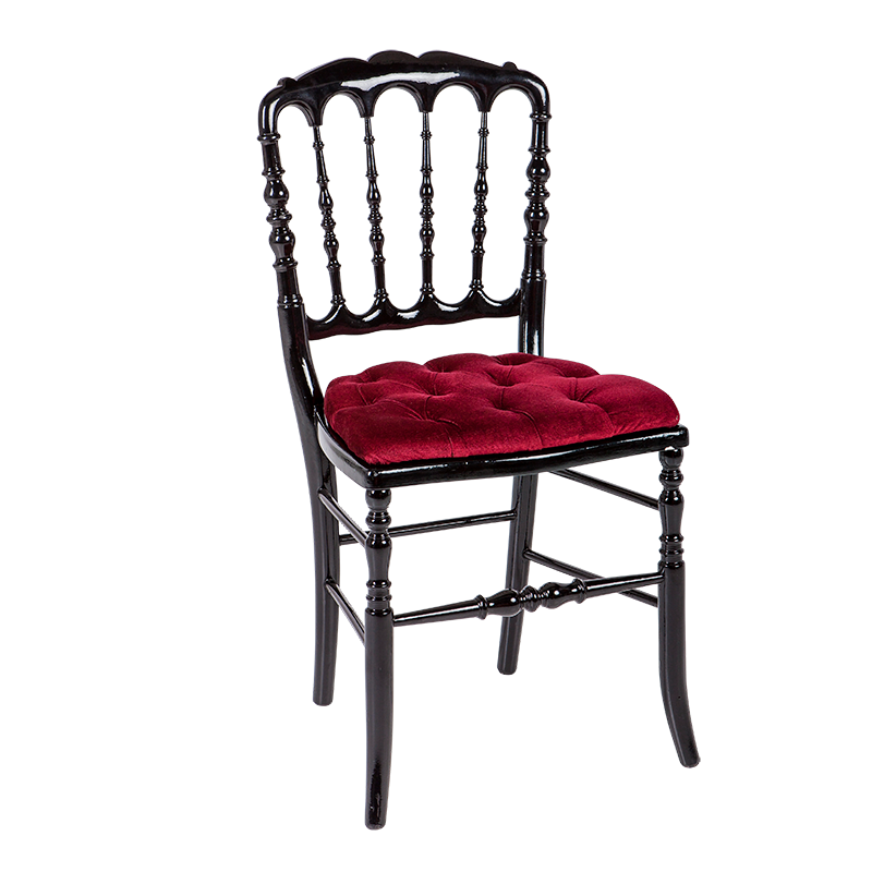 Chaise Napoléon III noire fixe velours rouge