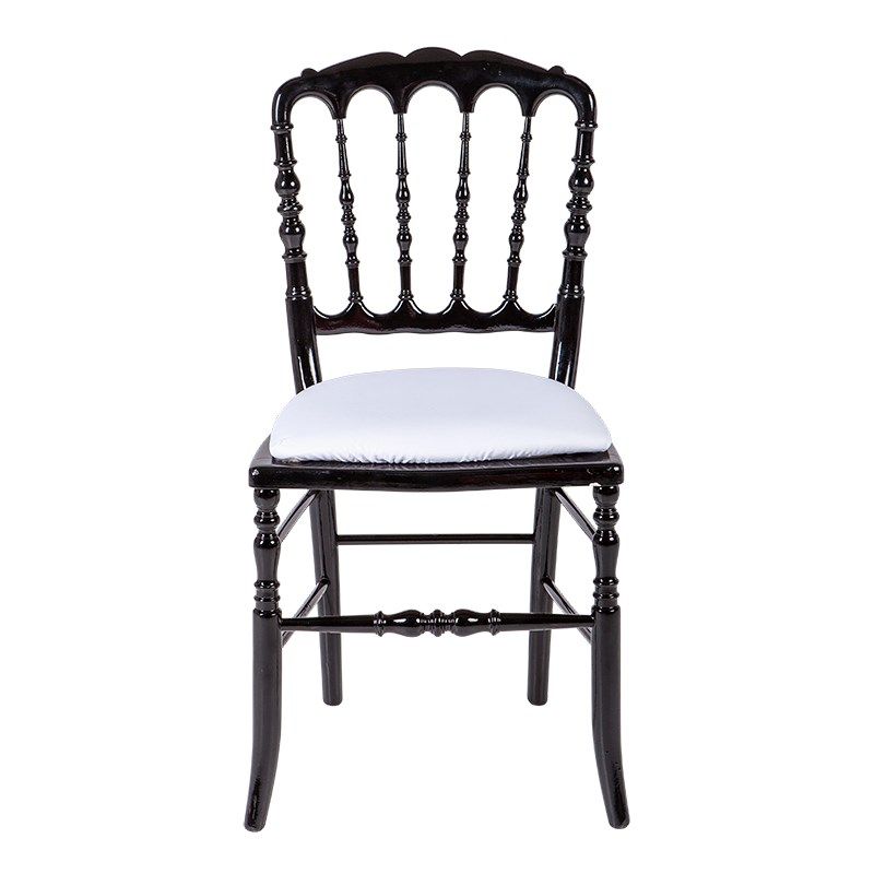 Chaise Napoléon III noire fixe chintz blanc