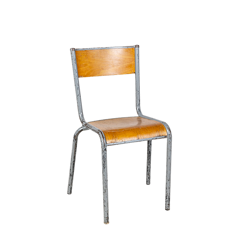 Schul-Stuhl aus Holz und Stahl Vintage