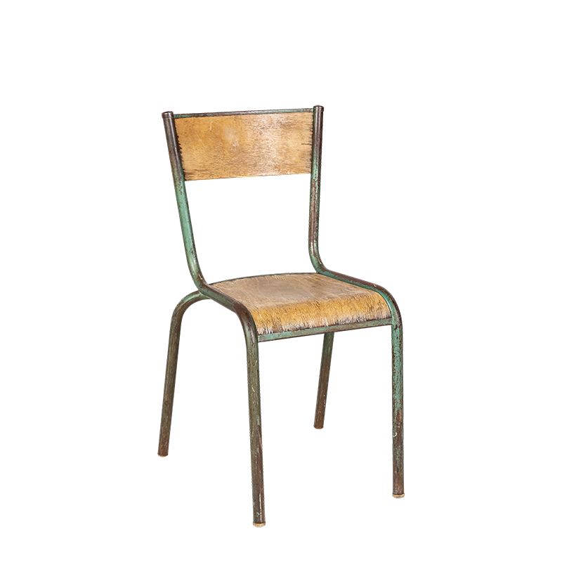 Schul-Stuhl aus Holz und Stahl Vintage