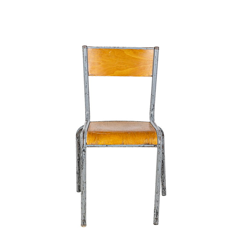 Schul-Stuhl aus Holz und Stahl Vintage