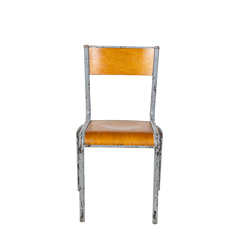 Schul-Stuhl aus Holz und Stahl Vintage