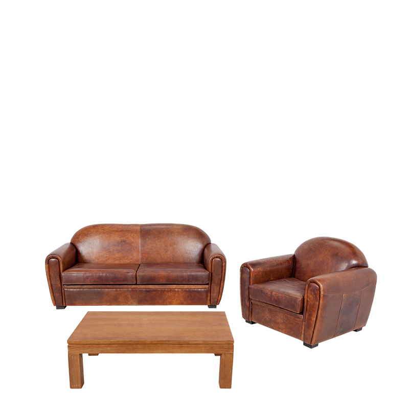 Vermietung Sessel Club aus braunem Leder 100 x 83 cm H 97 cm - Options