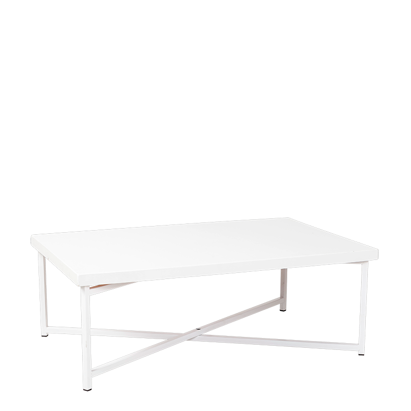 Table basse croisée blanche plateau blanc 64 x 101 cm H 35 cm