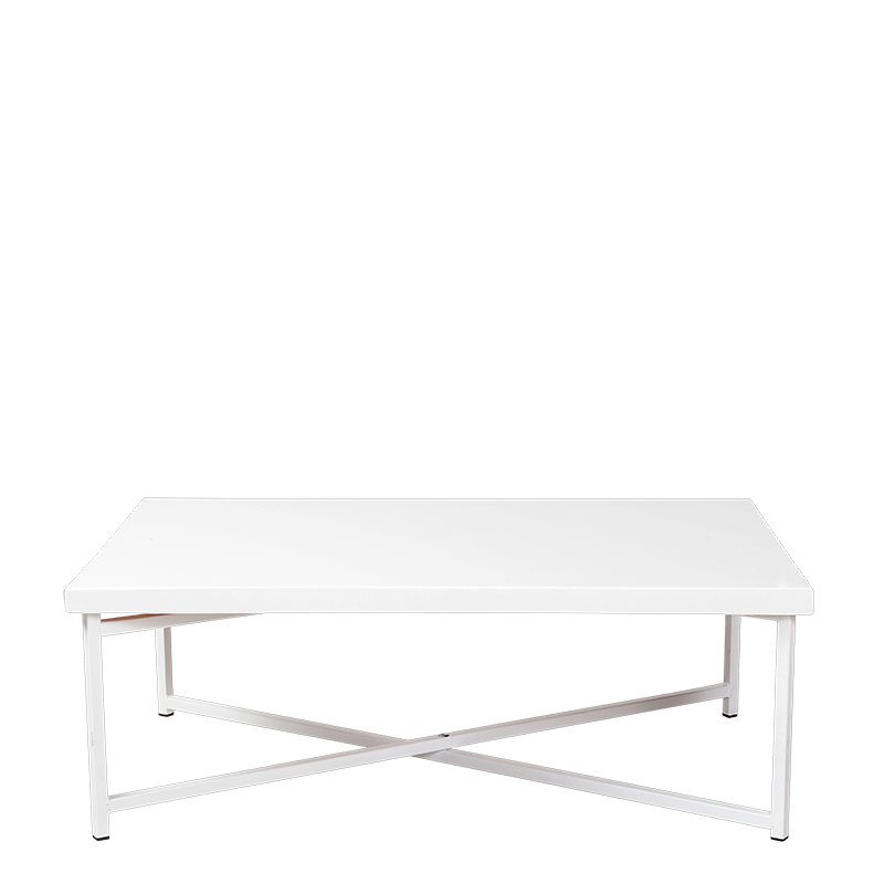 Table basse croisée blanche plateau blanc 64 x 101 cm H 35 cm