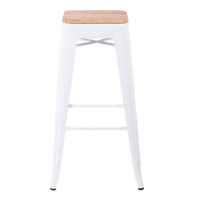 Barstuhl / Hocker Industrial weiss mit Holzsitz H 78 cm