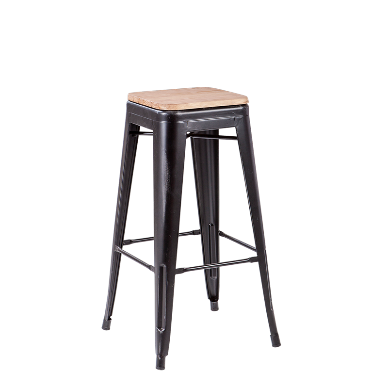 Tabouret industriel avec assise bois H 78 cm