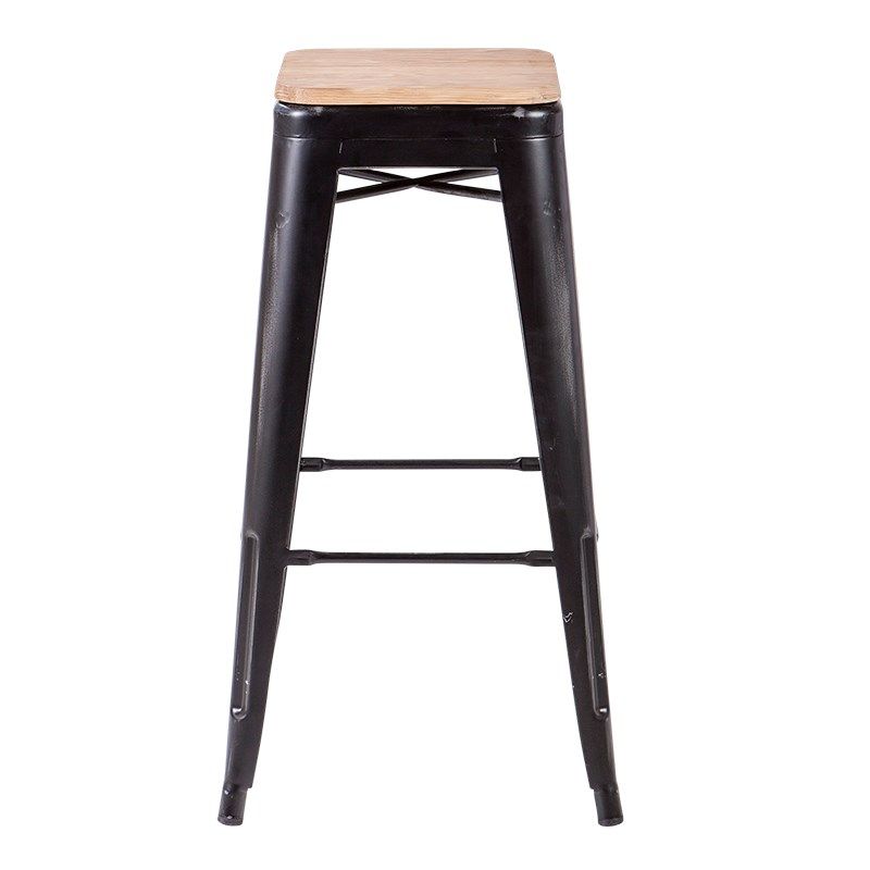 Barstuhl / Hocker Industrial schwarz mit Holzsitz H 78 cm