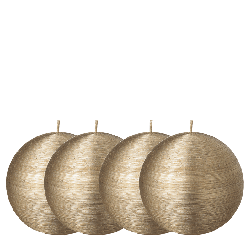 Lot de 4 bougies boule or brossée Ø 10 cm