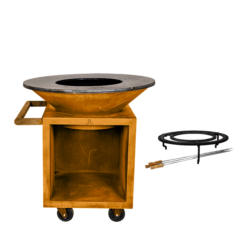 Grill / Feuerschale Corten mit Spiessen Ø 95 cm H 115 cm