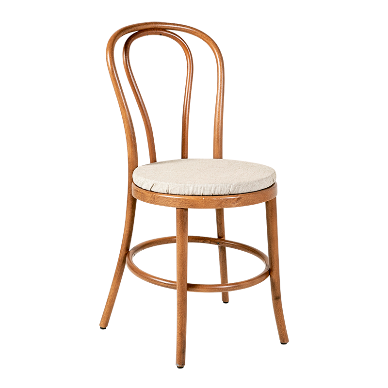 Chaise Bistrot teinte noyer avec galette lin ficelle