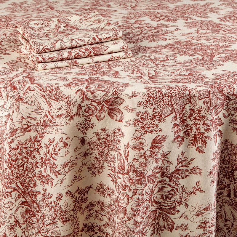 Nappe toile de Jouy brique 270 x 270 cm