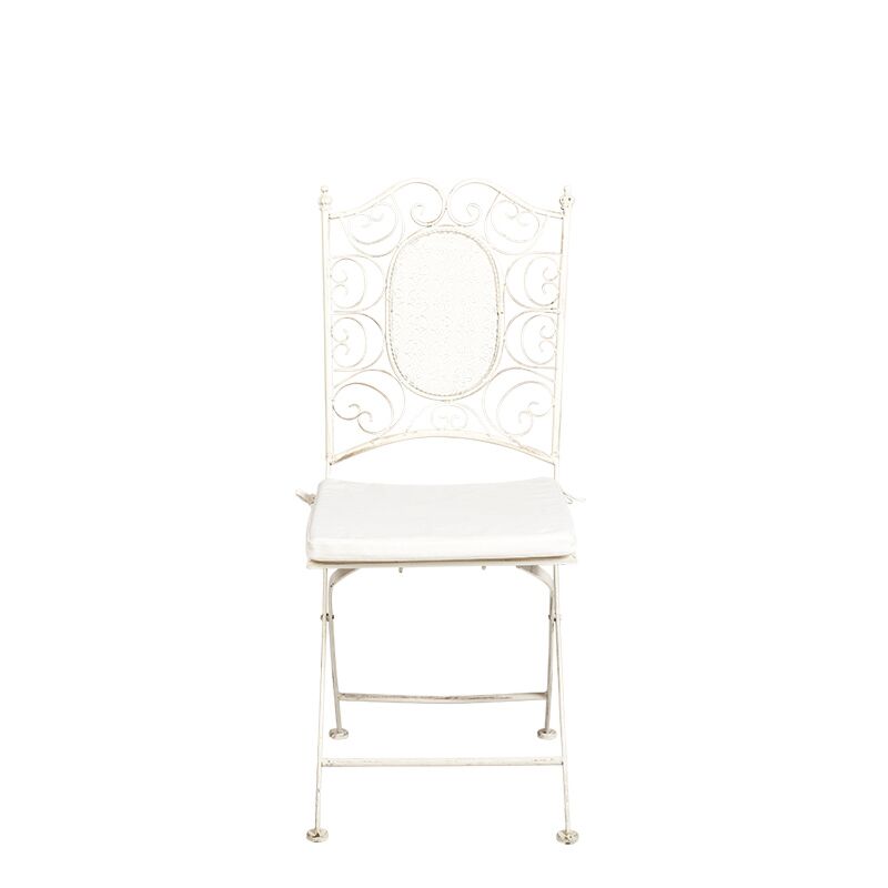 Stuhl Chantilly Gusseisen Vintage Weiss mit Sitzkissen Ecru