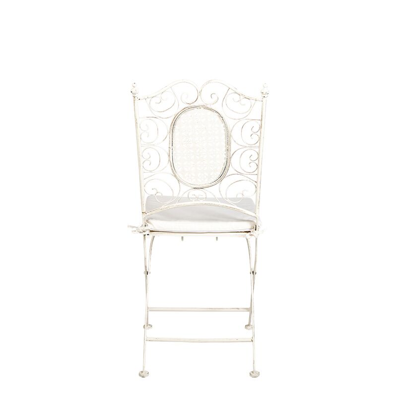 Stuhl Chantilly Gusseisen Vintage Weiss mit Sitzkissen Ecru