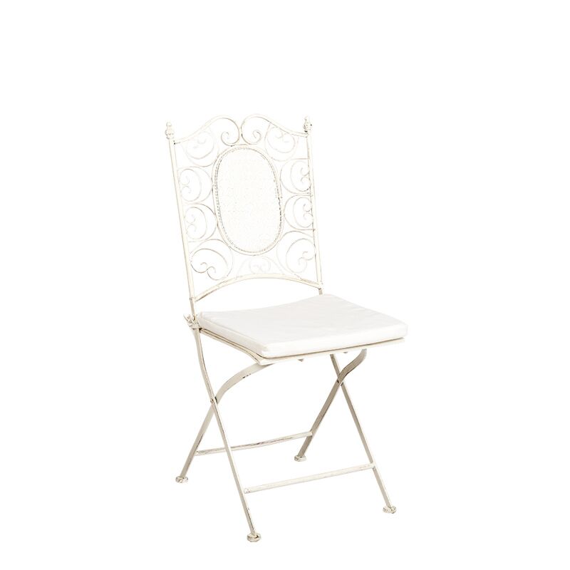 Stuhl Chantilly Gusseisen Vintage Weiss mit Sitzkissen Ecru