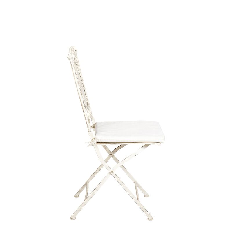 Stuhl Chantilly Gusseisen Vintage Weiss mit Sitzkissen Ecru