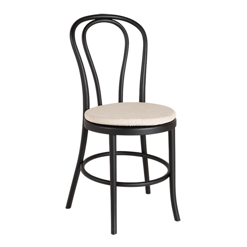Stuhl Bistro Schwarz mit Sitzkissen Leinen