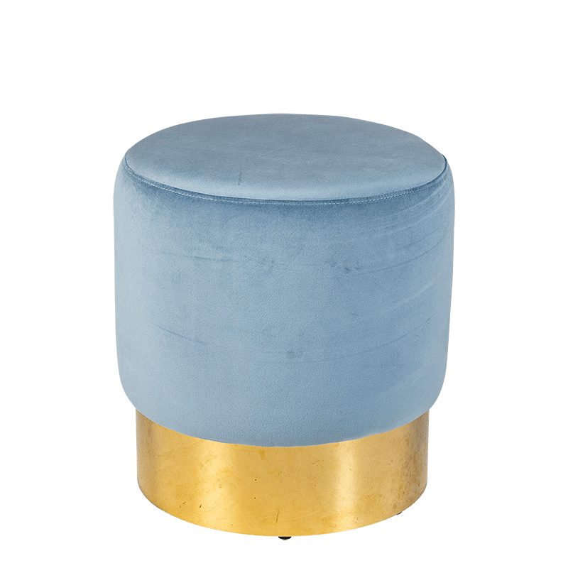 Pouf Belle époque velours gris bleu Ø 40 cm H 42 cm