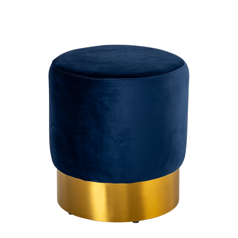 Pouf Belle époque velours bleu nuit Ø 40 cm H 42 cm