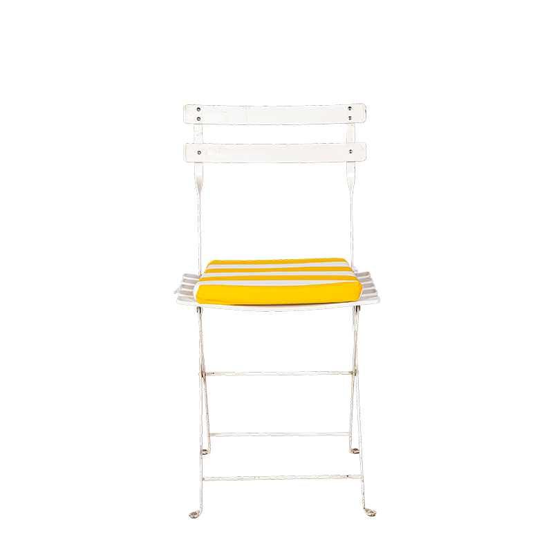 Chaise Trocadéro blanche avec assise rayée jaune