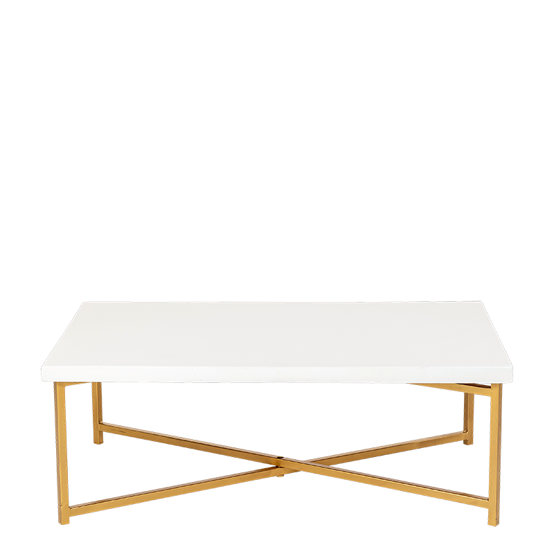 Couchtisch Kreuzgestell Gold Platte weiss 64 x 101 cm H 35 cm