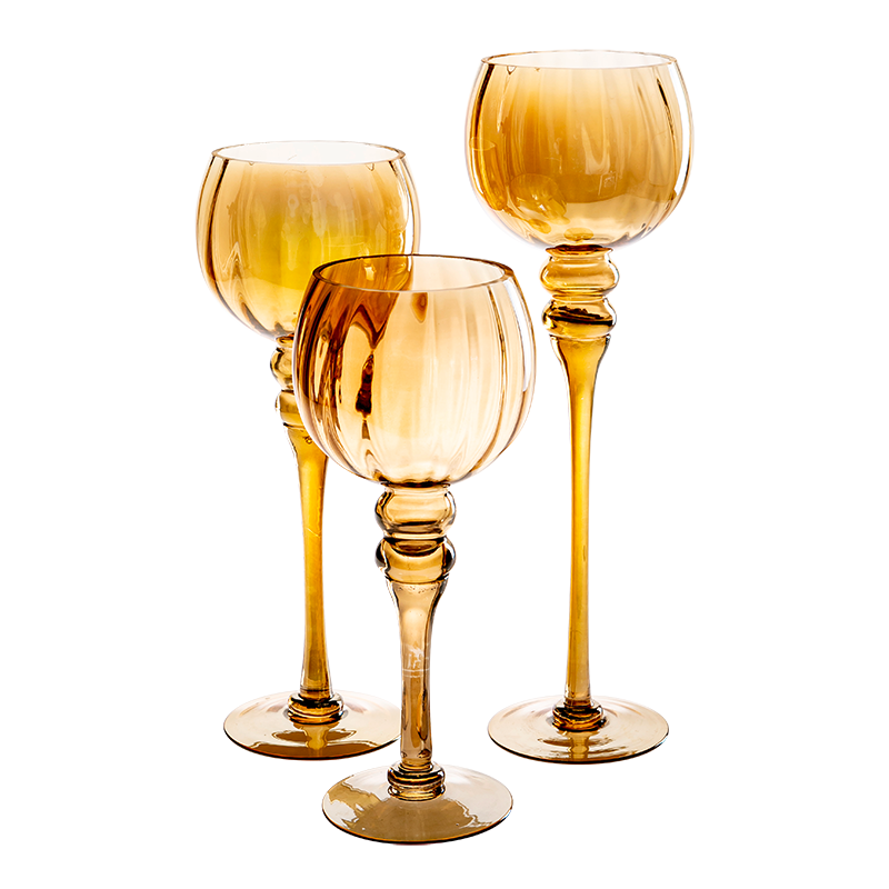Set aus 3 Teelichthalter gold mit Stiel H 30,5 - 35,5 - 40 cm