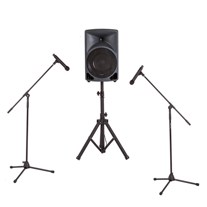 PA-System: 1 Lautsprecher – 2 Mikrofonständer – 2 Mikro