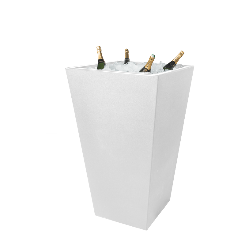 Stehtisch Kegel weiss mit Eisbecken für Champagner