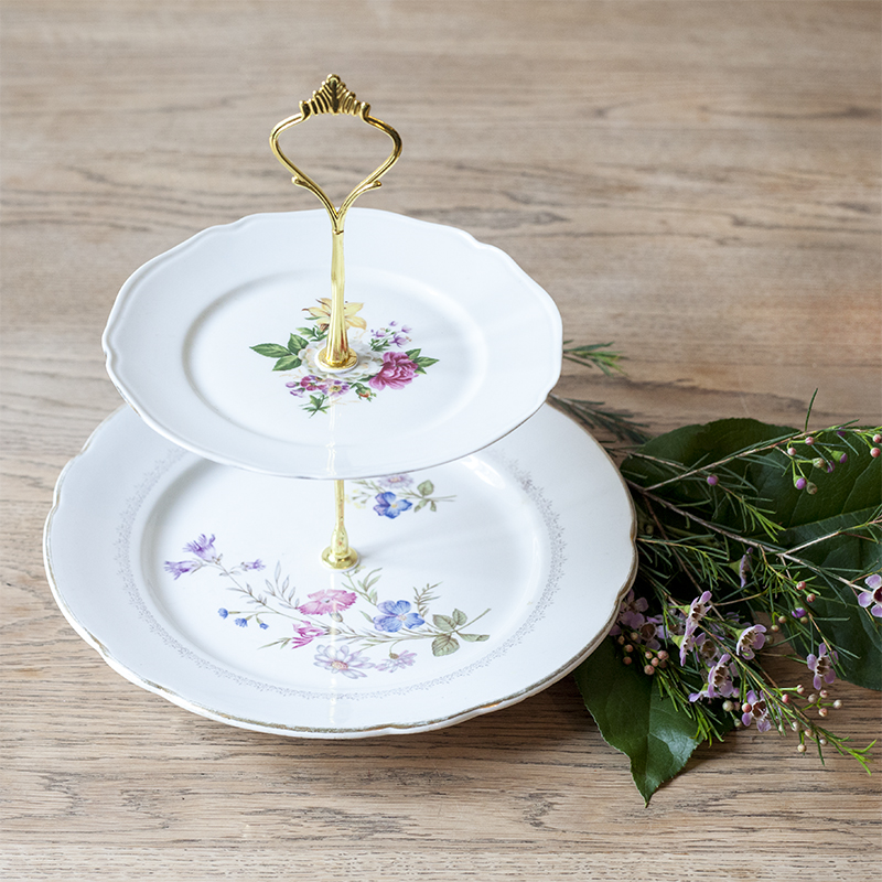 Etagere Vintage 2-stöckig floral
