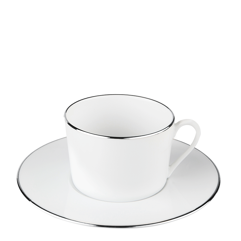 Kaffee-/Teetasse mit Unterteller Plane Silberrand 22 cl