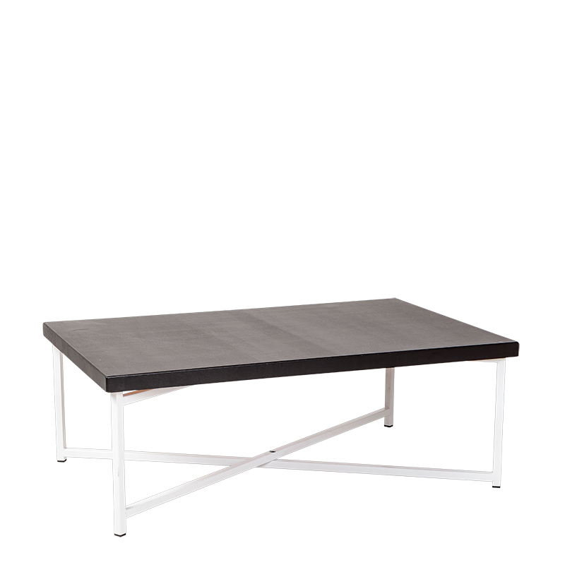 Tisch tief Kreuzgestell weiss Platte schwarz 64 x 101 cm H 35 cm