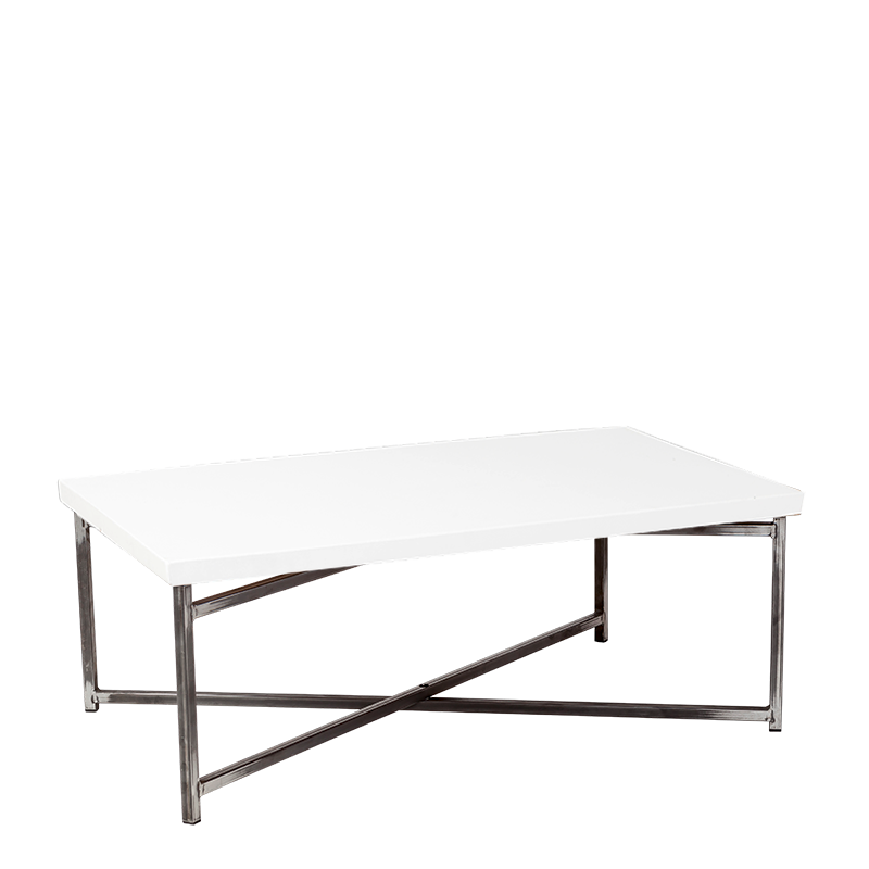 Tisch tief Kreuzgestell schwarz Platte weiss 64 x 101 cm H 35 cm