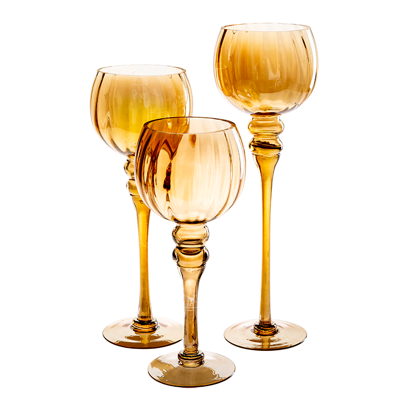 Set aus 3 Teelichthalter aus Glas gold mit Stiel