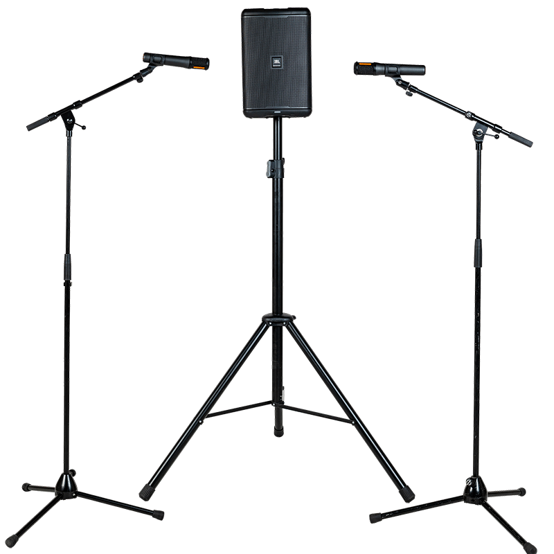 PA-Anlage : 1 Lautsprecher – 2 Mikrofonständer – 2 Mikrofone