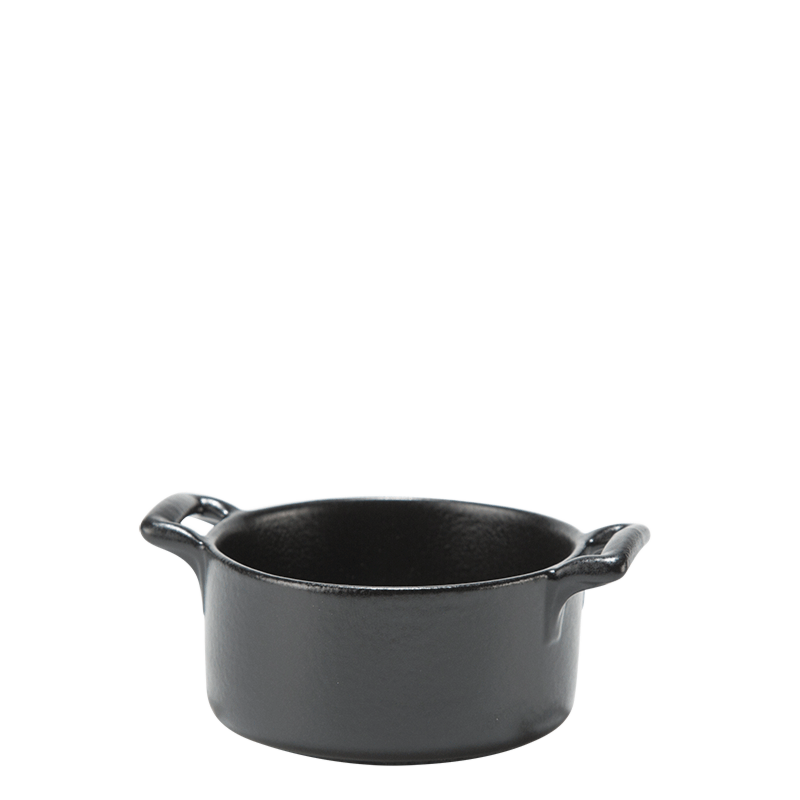 Vermietung Mini-Kochtopf aus Porzellan schwarz 8 cl H 3,5 L7,2 cm