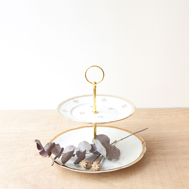Etagere Vintage 2-stöckig Weiss-Gold