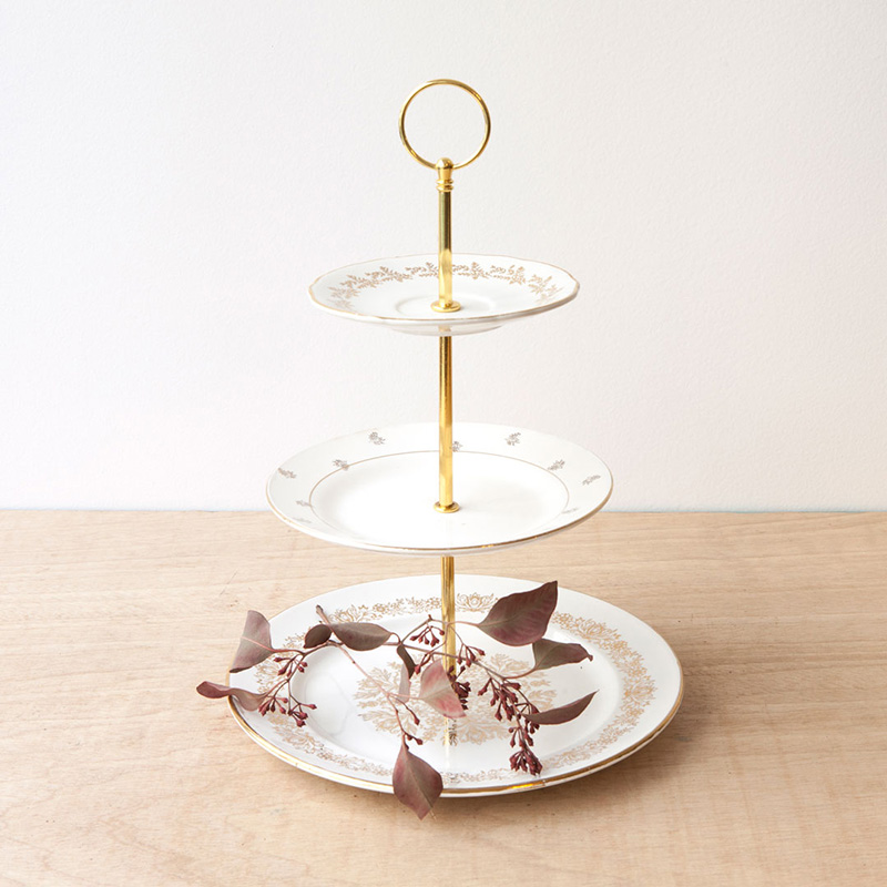 Etagere Vintage 3-stöckig Weiss-Gold