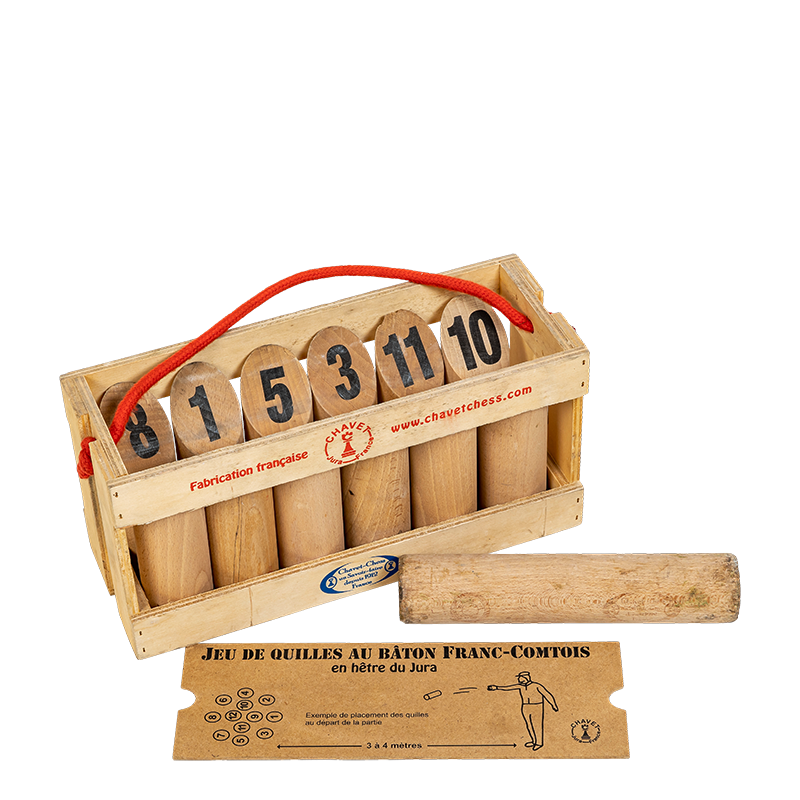 Kegelspiel mit Stockkegeln Franc-Comtois aus Holz Vintage